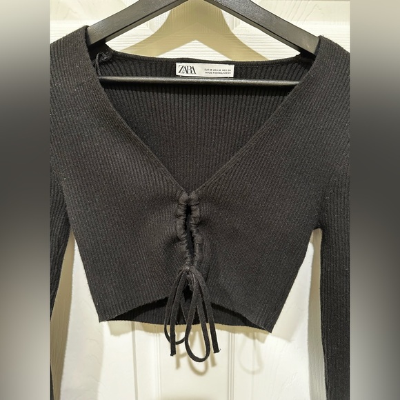 Zara ribbed long sleeve front tie top - Picture 2 of 3